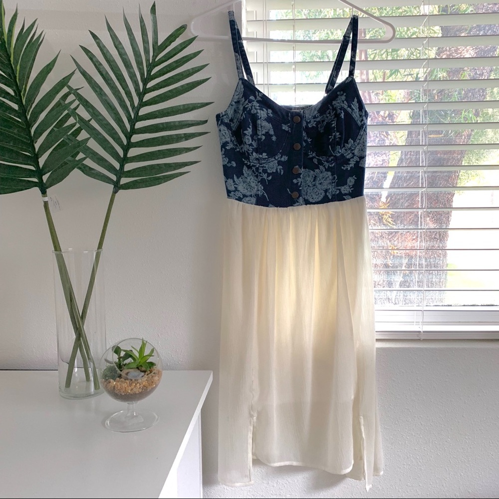 Floral Denim And Cream Dress